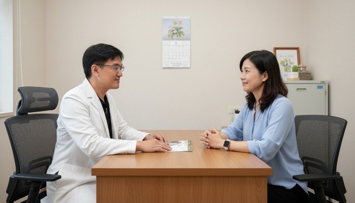 醫師展示不同種類的減肥針成分產品 診所內解析減肥針成分的醫學海報 醫療級諮詢分析減肥針成分與效果 專業環境中存放的減肥針成分藥劑