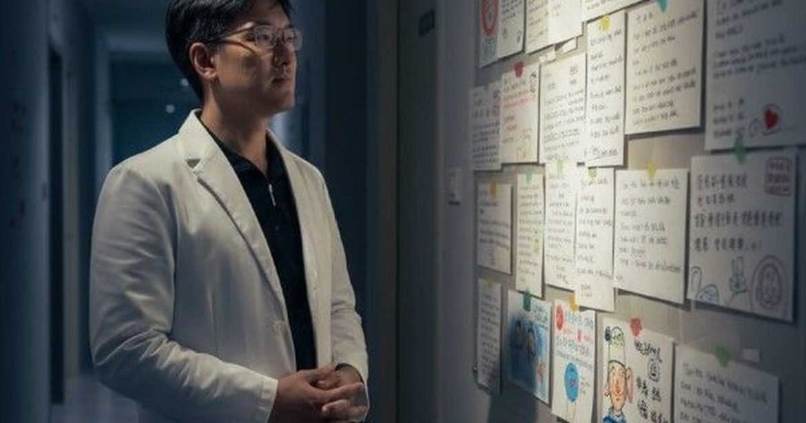吳紹琥醫師在診所中解釋咖啡依賴與疲勞解決方案的重要性，背景為明亮的診療室