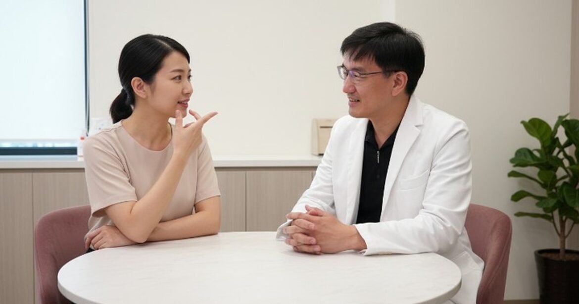 一位醫師在診所中針對脂肪肝改善策略與健康管理進行詳細講解